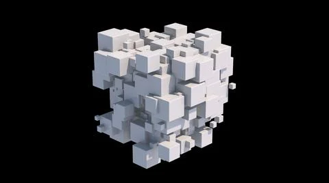 Group of white cubes. Black background. Abstract illustration, 3d render. Stock Illustration