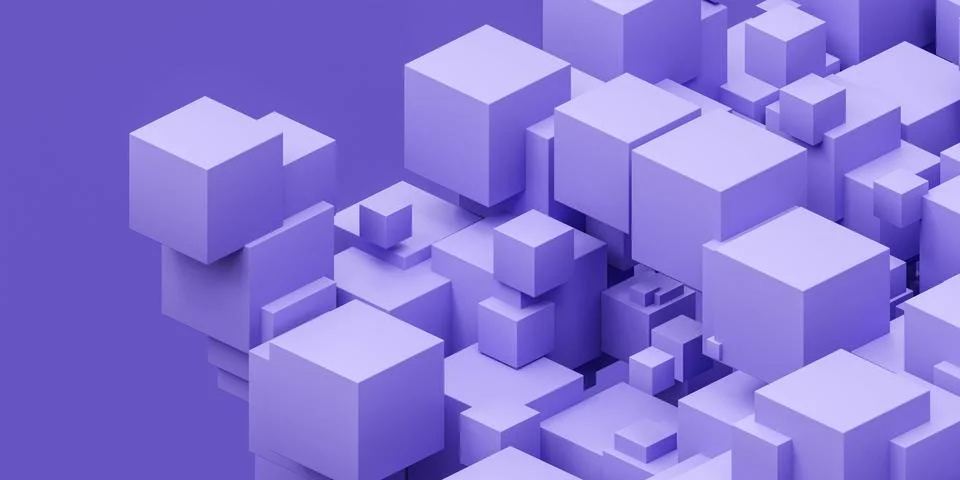 Group of White Cubes on Purple Background 3d render illustration Stock Illustration