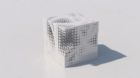 Group of white deformed cubes. White textured background. 3d render. Stock Illustration