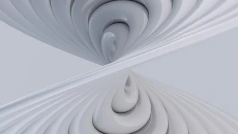 Group of white glossy twisted circle shapes, close-up. 3d render Stock Illustration