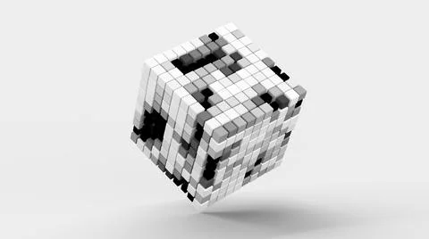 Group of white, gray, black cubes. Abstract illustration, 3d render. Stock Illustration