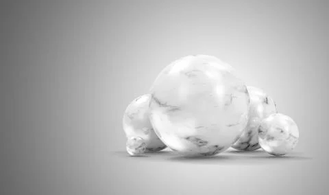 Group of White Marble Spheres on gradient background. Stock Illustration