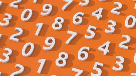 Group of white numbers. Orange background. Abstract illustration, 3d render. Stock Illustration