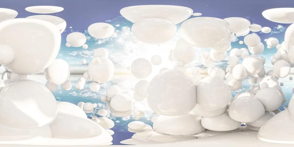 Group of white objects floating in the air 360 panorama vr environment map Stock Illustration
