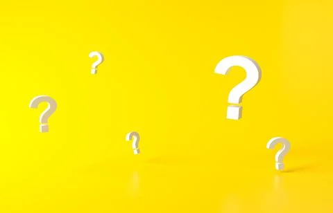 Group White Question Marks on yellow background. 3D Rendering. Minimal white Illustrazione stock