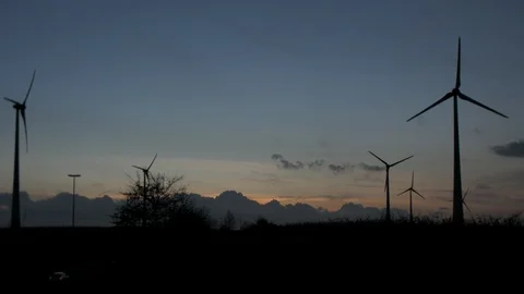 Group of wind turbine sunset Stock Footage 100229655