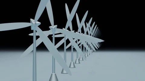 Group of wind turbines with electricity Stock Footage 126023246