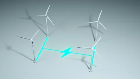 Group of wind turbines with electricity Stock Footage 126319075