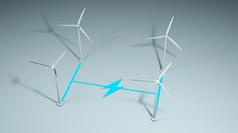 Group of wind turbines with electricity Stock Footage 126319080