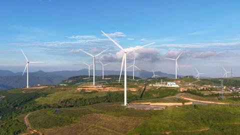 Group of Wind turbines farm in Da Lat, Vietnam Stock Footage 308915066