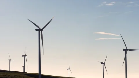 Group of Wind turbines on a hill Stock Footage 96591467