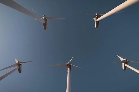 Group of wind turbines. Low angle view 스톡 사진