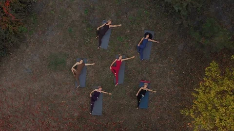 Group of women do yoga on nature Stock Footage