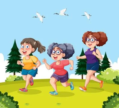 Group of Women Jogging in the Park Stock Illustration