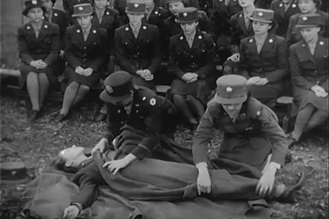 Group of women performs various activities in basic training class - 1944 Stock Footage 91090648