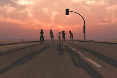 Group of women running Stock Illustration