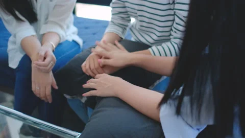 Group of women sit near and discuss also encourage together mental health Stock Footage 132930165
