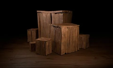 Group of wooden boxes 3d illustration Stock Illustration