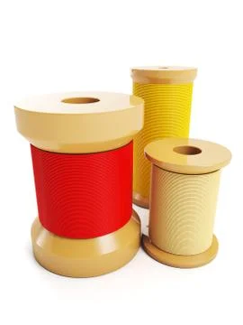 Group of wooden spools of thread. graphic images on white background Stock Illustration