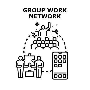 Group work network collaboration and team communication Stock Illustration