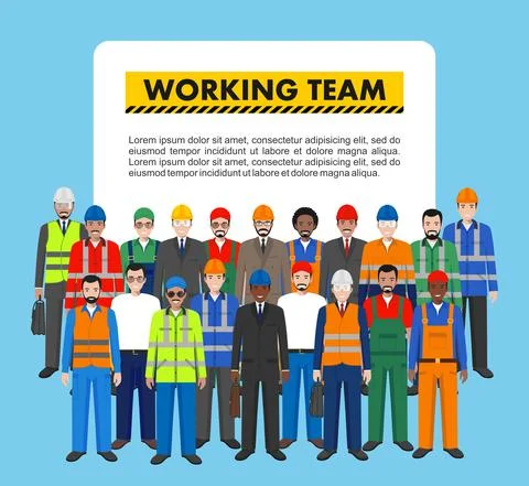 Group of worker, builder and engineer standing together Stock Illustration