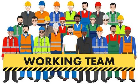 Group of worker, builder and engineer standing together on white background Stock Illustration