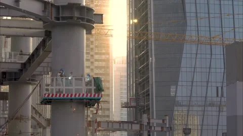 Group of worker construction building, sunset time Video stock 156327018