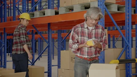 Group of workers are active packing boxes in warehouse for logistics Video stock 159533222