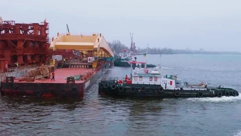Group of workers on the cargo ship. Aerial view of Cargo ship Stock Footage 159493196