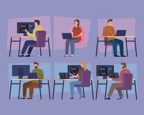 Group workers of developers web イラスト素材