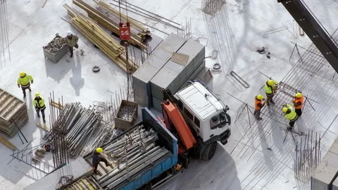 Group of workers doing different job at the construction site Video stock 236473277