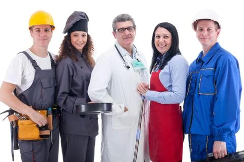 Group of  workers. Isolated on white background. Stock Photos
