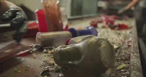 Group of workers sorting plastic candles Stock Footage 135586366