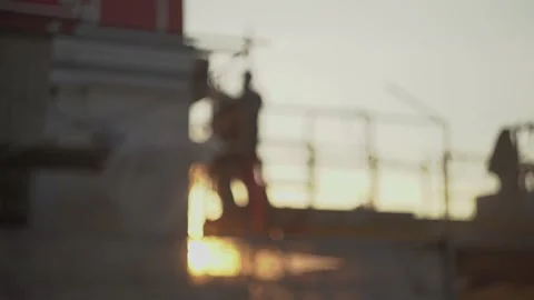 Group of workers at sunset repair, restore, decorate building in the city center Video stock 141790546