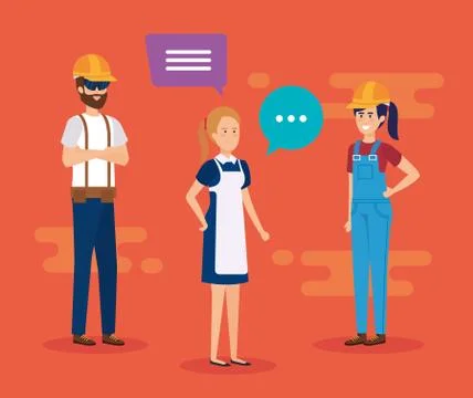 Group of workers talking characters Illustrazione stock