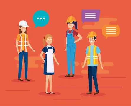 Group of workers talking characters Illustrazione stock