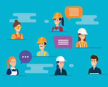 Group of workers talking characters Illustrazione stock