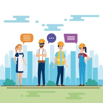 Group of workers talking characters Illustrazione stock
