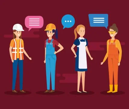 Group of workers talking characters Illustrazione stock
