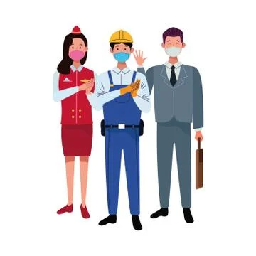 Group workers using face masks for covid19 Illustrazione stock