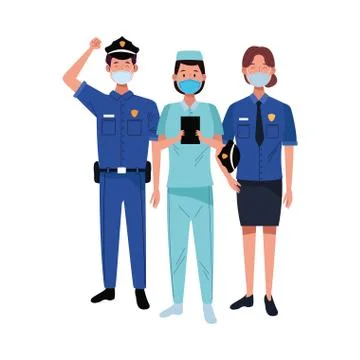 Group workers using face masks for covid19 Illustrazione stock