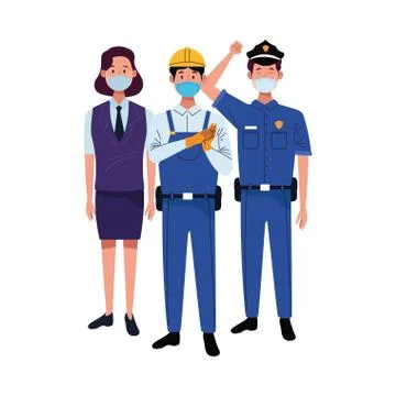 Group workers using face masks for covid19 Illustrazione stock