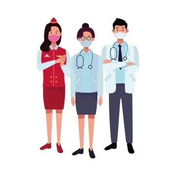 Group workers using face masks for covid19 Illustrazione stock