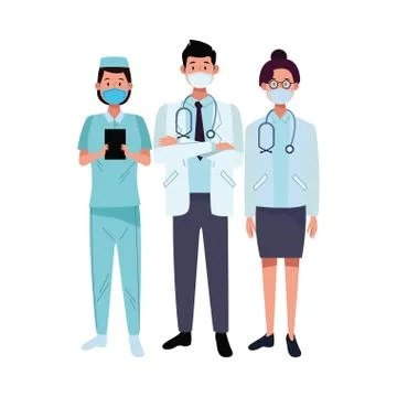 Group workers using face masks for covid19 Illustrazione stock