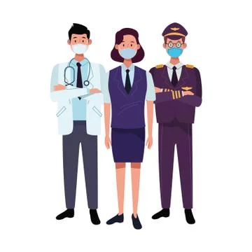 Group workers using face masks for covid19 Illustrazione stock