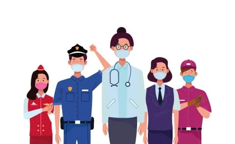Group workers using face masks for covid19 Illustrazione stock