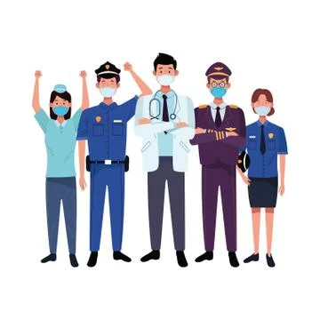 Group workers using face masks for covid19 Illustrazione stock