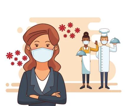 Group of workers using face masks for covid19 Illustrazione stock