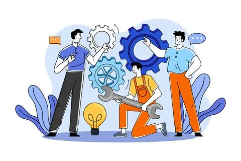 A group of workers working on projects in a team Illustrazione stock