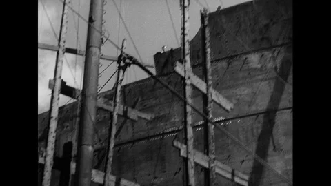 Group of workers working on ship construction, United Kingdom, 1945 Stock Footage 133386830